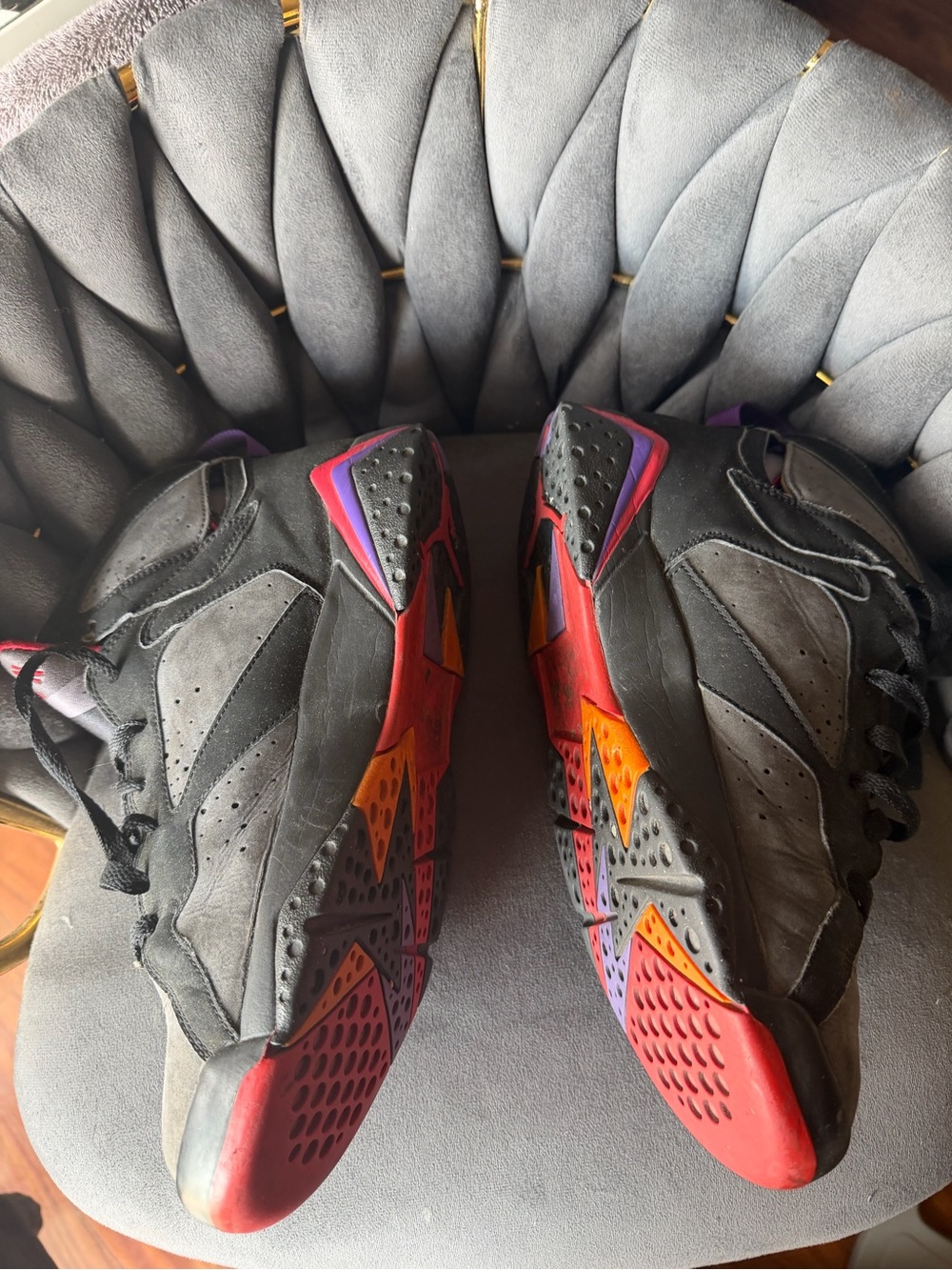 Vintage Jordan’s Men's Black Athletic Sneakers with Red & Orange Accents size 8